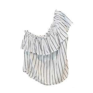 Billabong Wonderland women’s one-shoulder ruffle top rayon SZ S ivory black